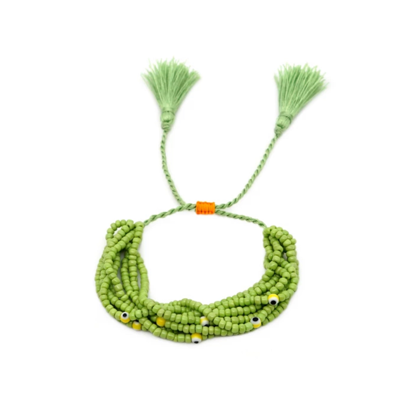 Beaded green eye bracelet, with adjustable tassel, the best customize gift and gifts for her and for him from Inna Carton online shop Dubai, UAE! 