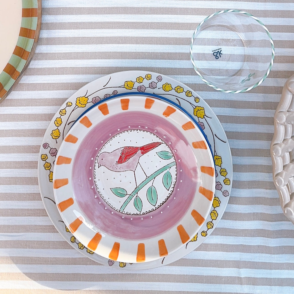 Bird & Stripe Ceramic Bowl | Set of 2