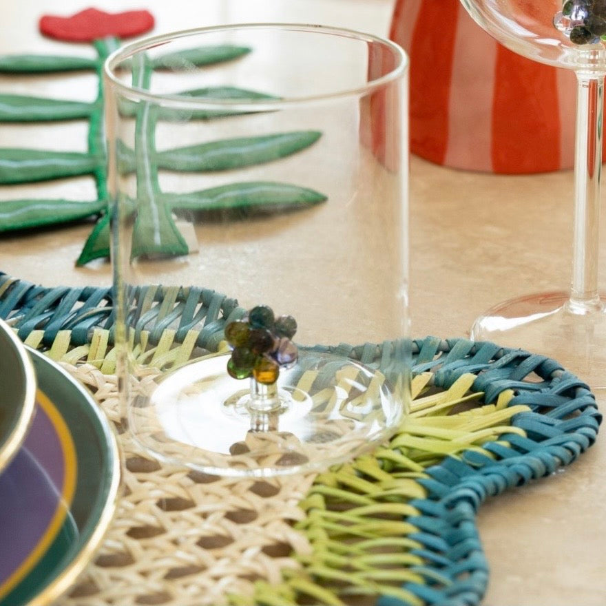 Scalloped Rattan Placemat Set of 2 | Blue & Green