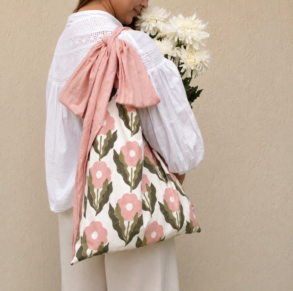 The Fleur Canvas Cotton Tote | Pink