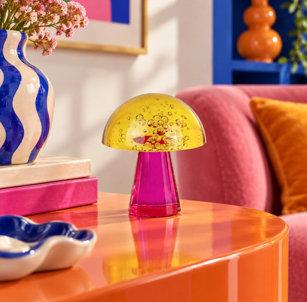 Lucky Mushroom Glass Paperweight | Magenta Pink