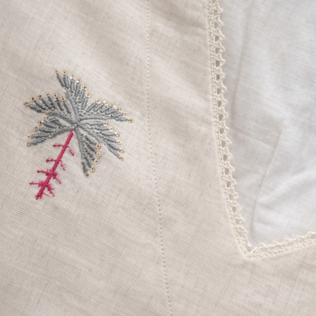 Palm Mirage Linen Embroidered Kaftan