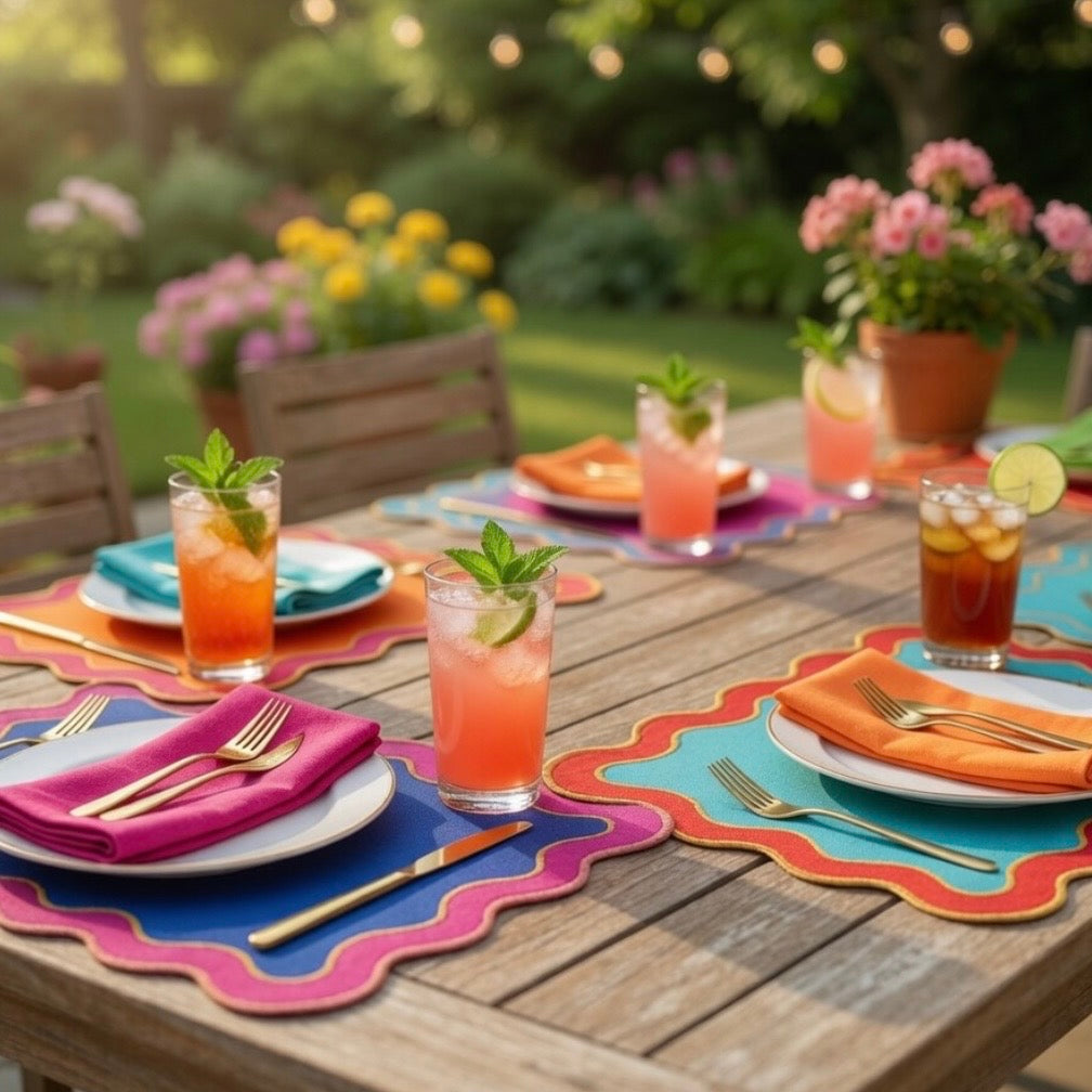 Wave Placemat Set of 2 | Turquoise & Red