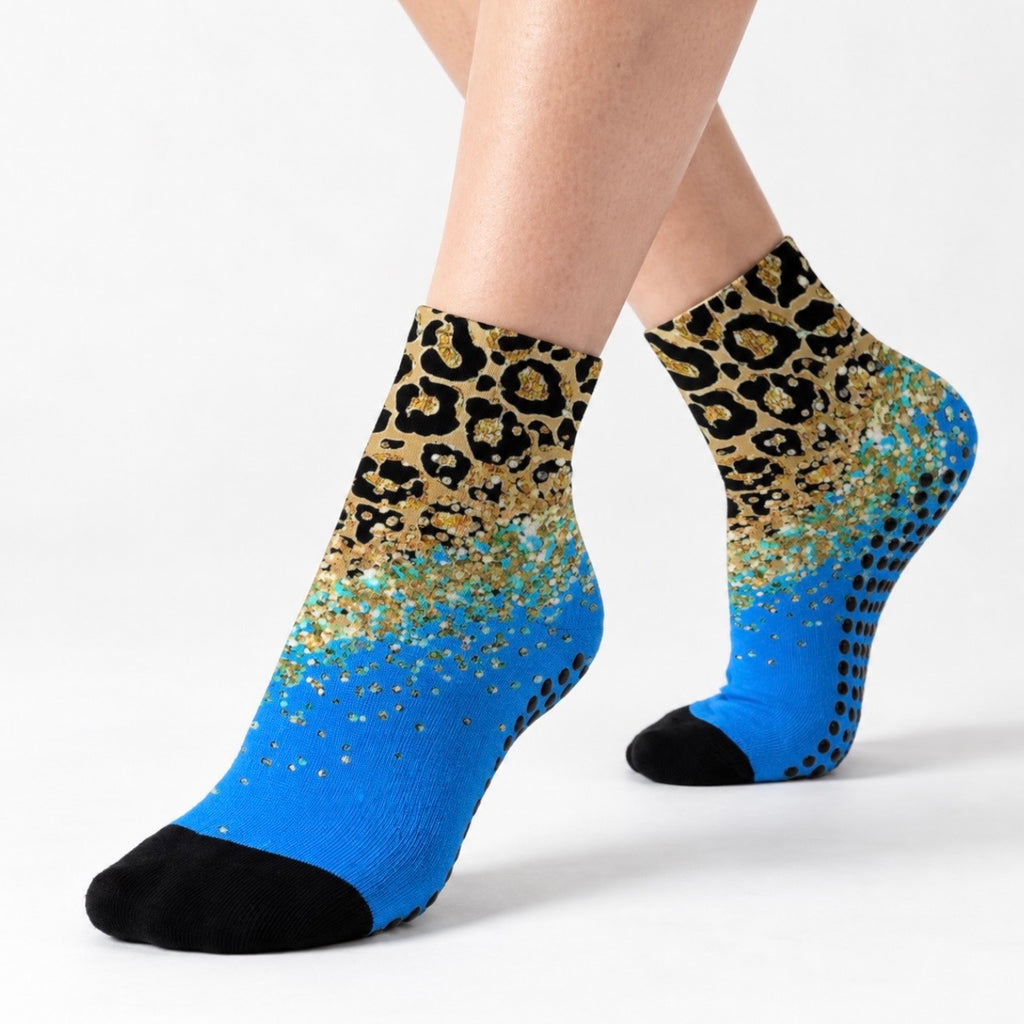 Wild Blue Leopard Grip Socks