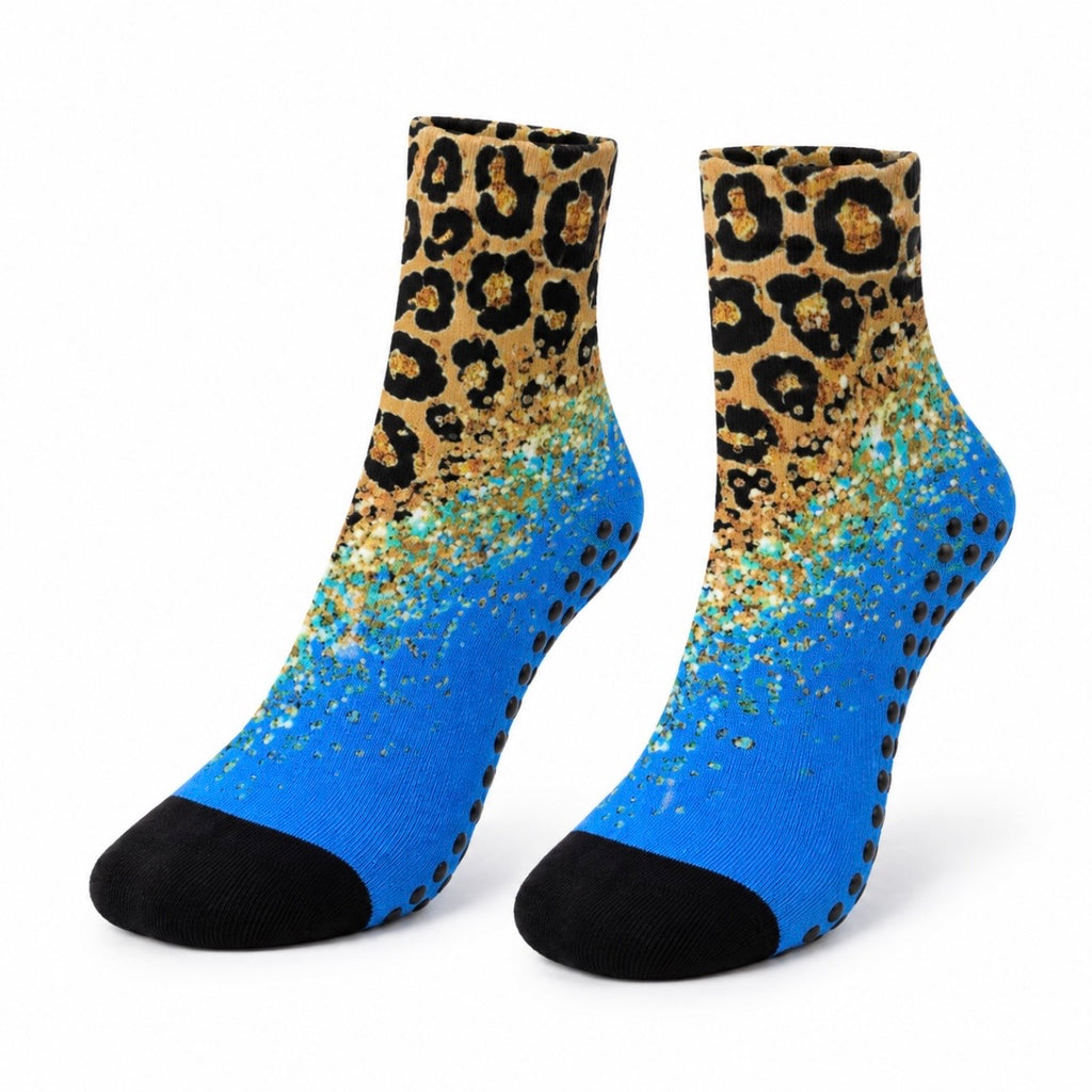 Wild Blue Leopard Grip Socks