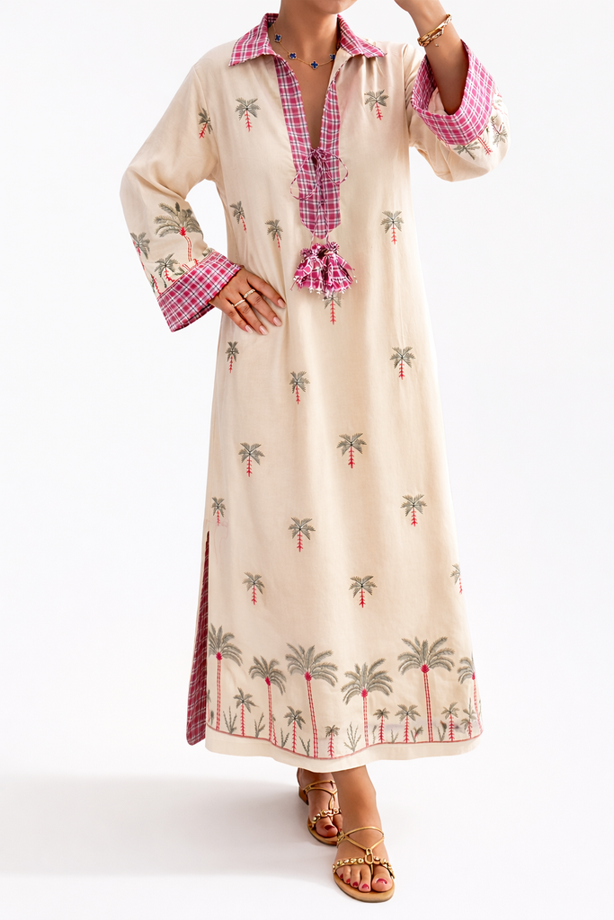 Palm Linen Embroidered Kaftan