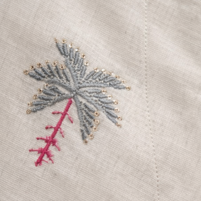 Palm Linen Embroidered Kaftan