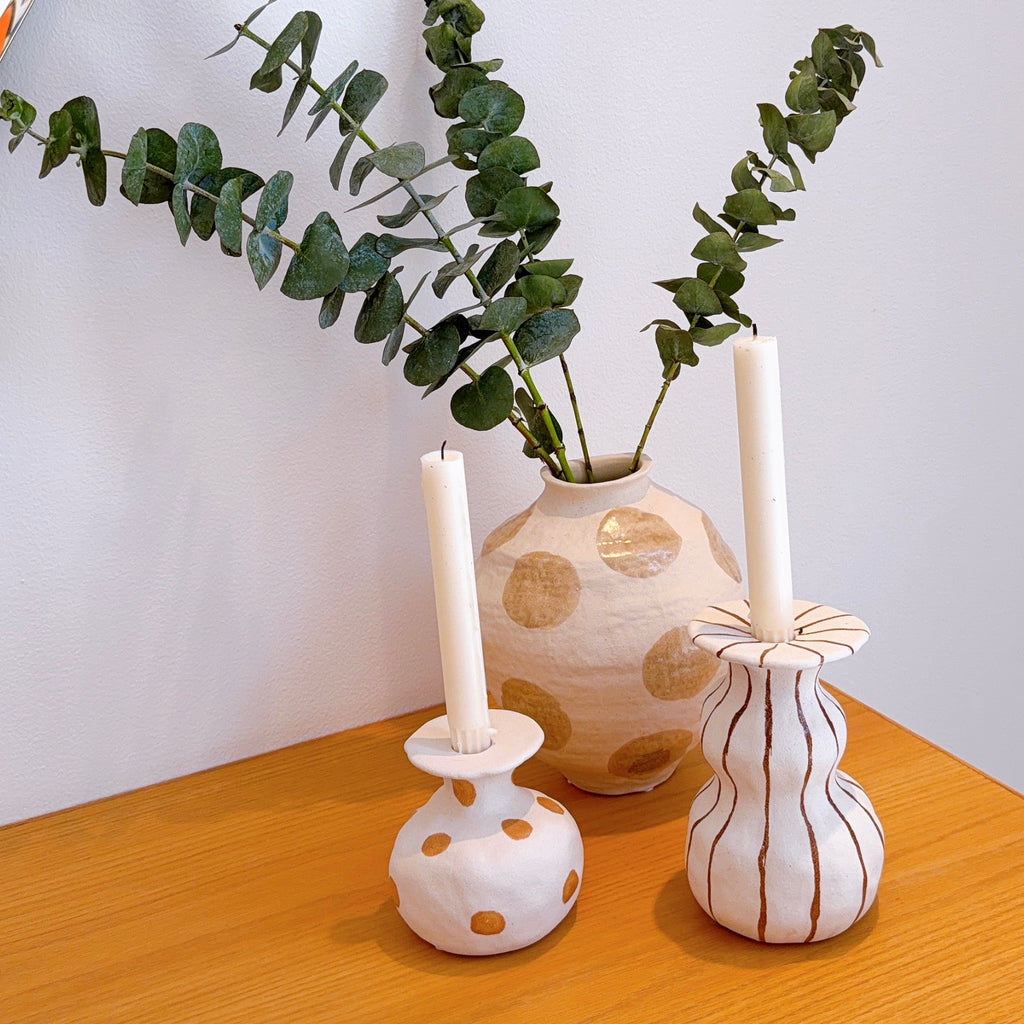 Byron Stoneware Candle Holder | Stripe