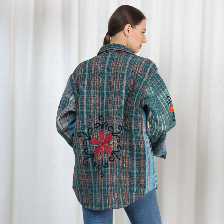 Arizona Embroidered Oversized Shirt Checkered Blue, the best ramadan customize gift and gifts for her and for him from Inna Carton online shop Dubai, UAE!
