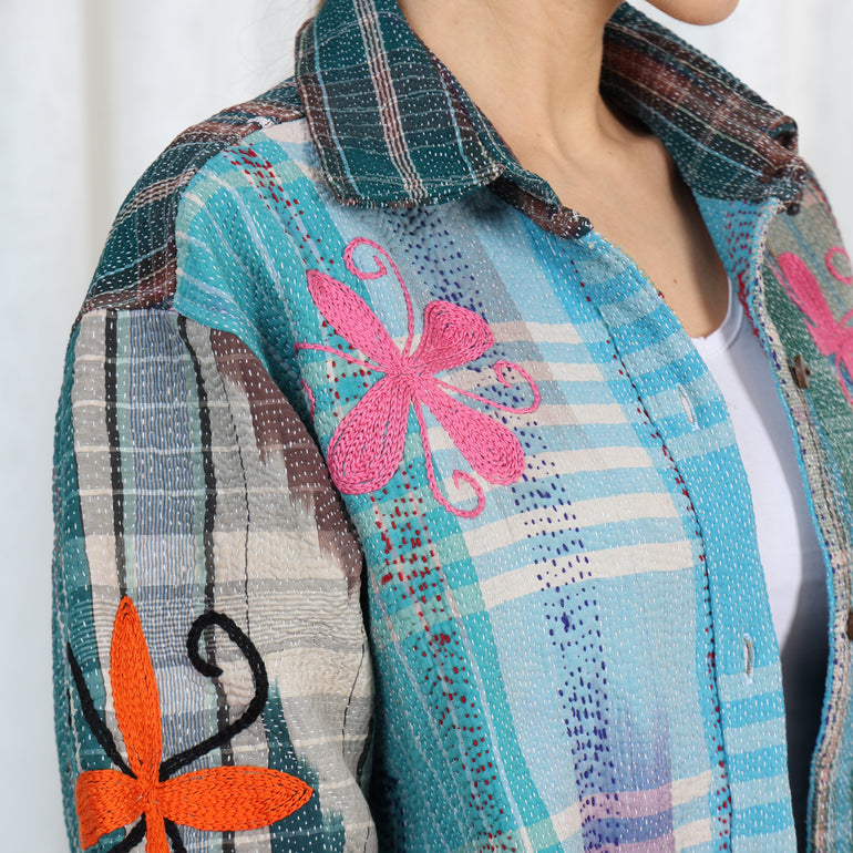 Arizona Embroidered Oversized Shirt Checkered Blue, the best ramadan customize gift and gifts for her and for him from Inna Carton online shop Dubai, UAE!