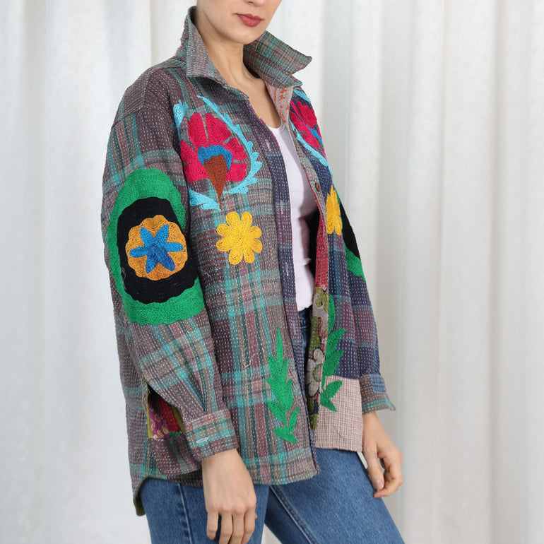 Arizona Embroidered Oversized Shirt Denim Blue, the best ramadan customize gift and gifts for her and for him from Inna Carton online shop Dubai, UAE!