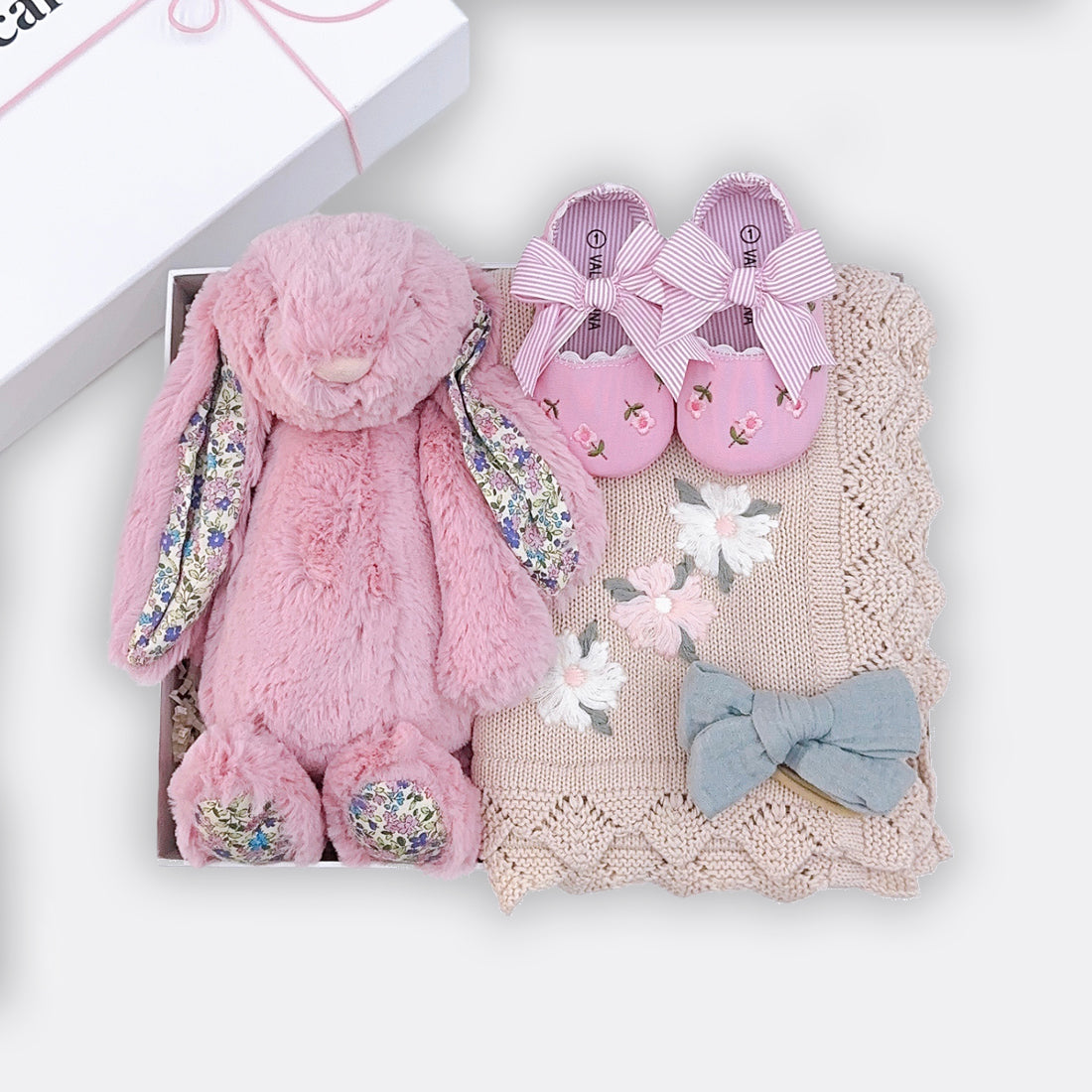 Blossom Tulip Bunny Medium Soft Toy
Cottage Chic Knitted Blanket Mary Jane's Bow Shoes Bow Headband, the best customized gift and gifts for her and for him from Inna Carton online shop Dubai, UAE!