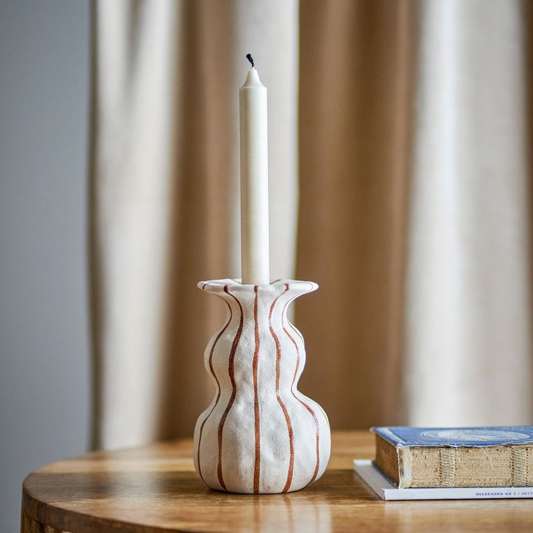 Byron Stoneware Candle Holder | Stripe, the best customized gift and gifts for her and for him from Inna Carton online shop Dubai, UAE!
