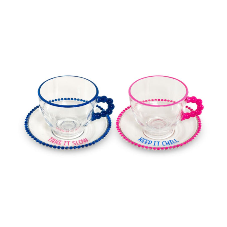 Chill & Slow Glass Coffee Cups Set, the best customized gift and gifts for her and for him from Inna Carton online shop Dubai, UAE!
