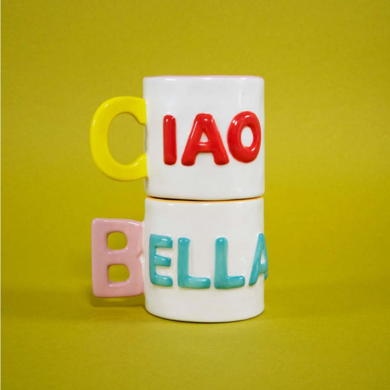 Ciao Bella Stoneware Coffee Cup Duo Set, the best customized gift and gifts for her and for him from Inna Carton online shop Dubai, UAE!
