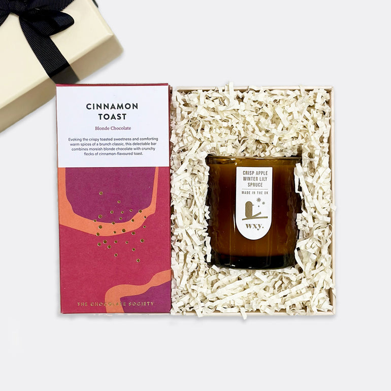 Cinnamon Toast Blonde Chocolate Bar Amber Crisp Apple Winter Lily & Spruce Candle, shop the best Christmas gift gifts for her for him from Inna carton online store dubai, UAE!