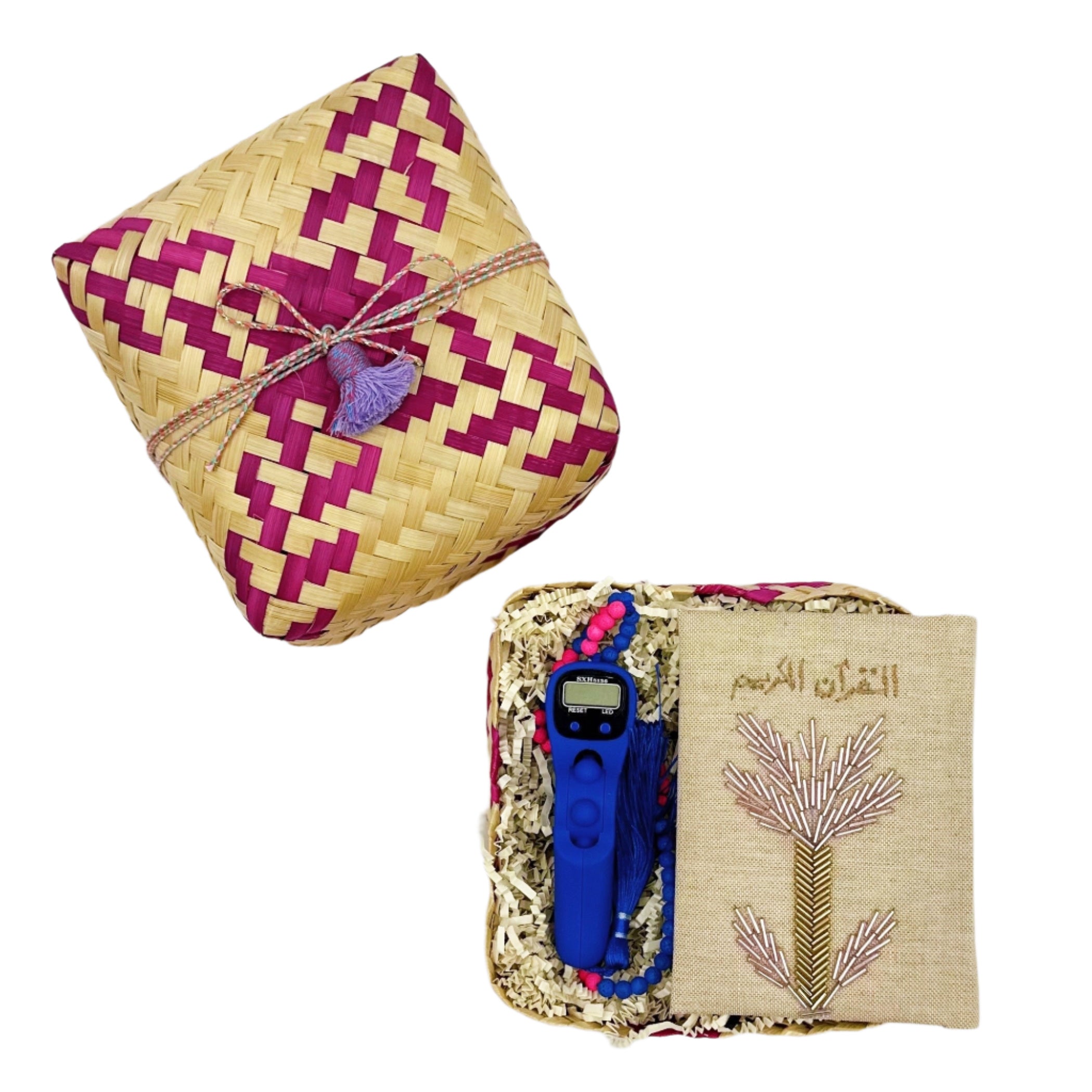 Palm Embroidered Quran Pink Tasbeeh Counter, the best ramadan customize gift and gifts for her and for him from Inna Carton online shop Dubai, UAE!