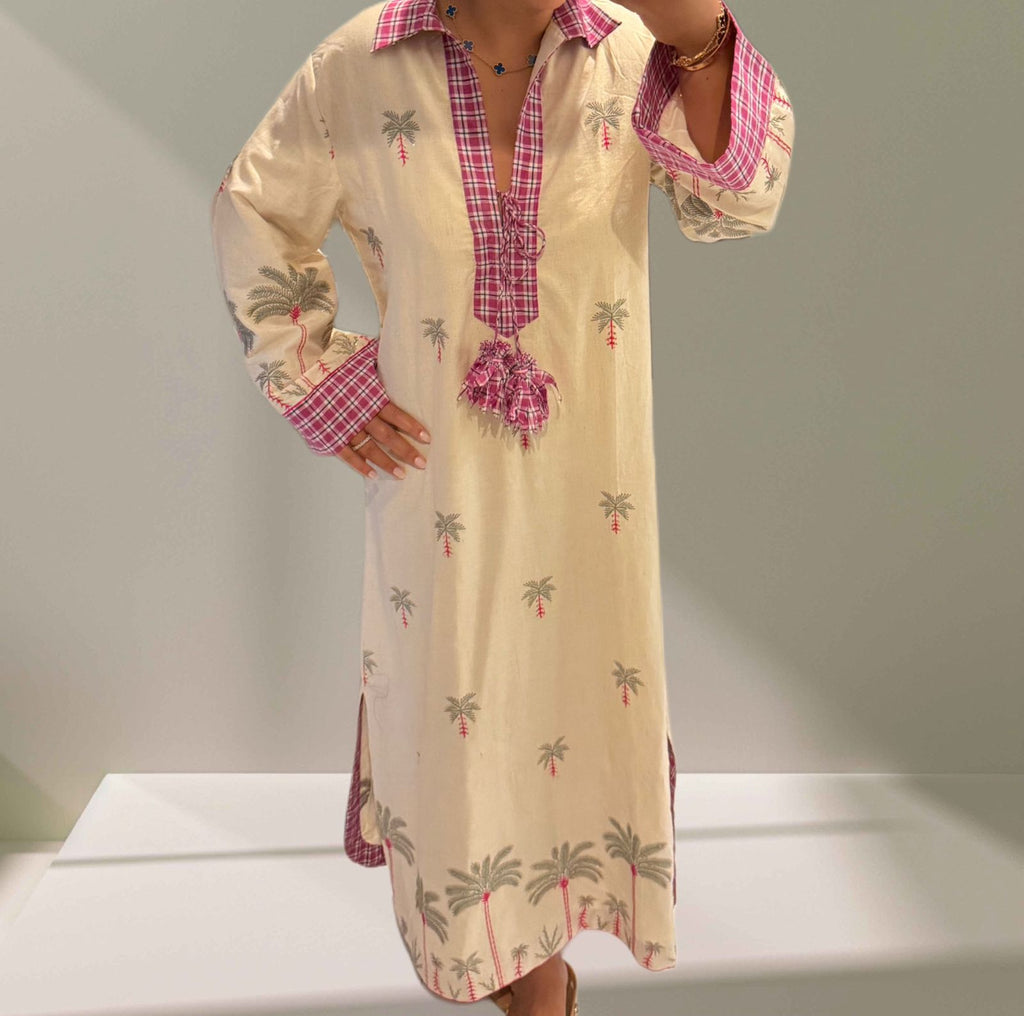 Palm Linen Embroidered Kaftan