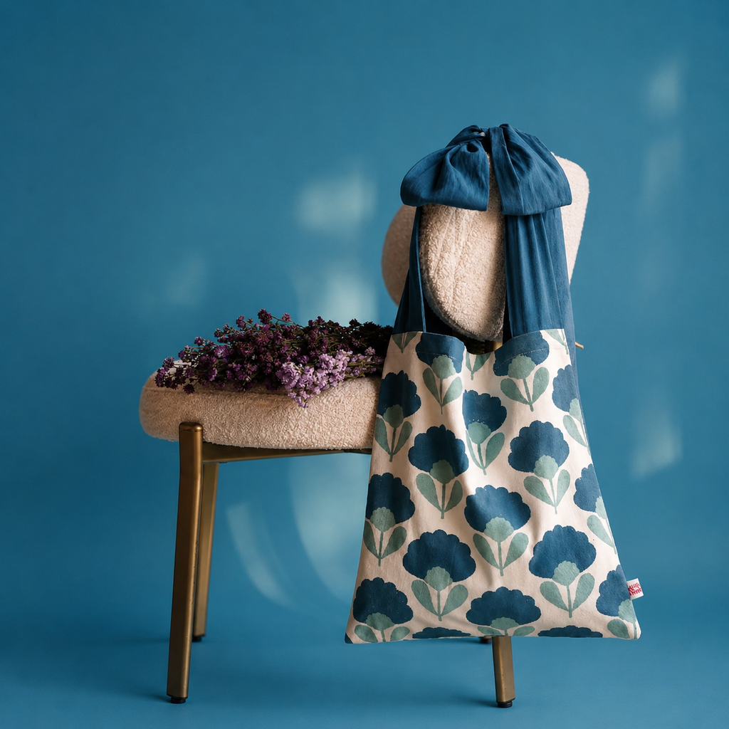 The Fleur Canvas Cotton Tote | Blue