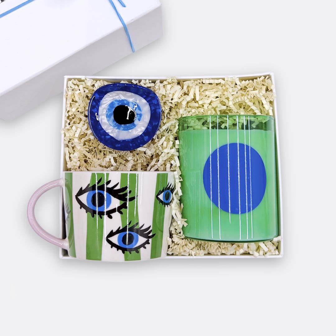 Eye Porcelain Mug, Eye Hair Claw Clip Pink, Disco Glass Candle, the best customized gift and gifts for her and for him from Inna Carton online shop Dubai, UAE!
