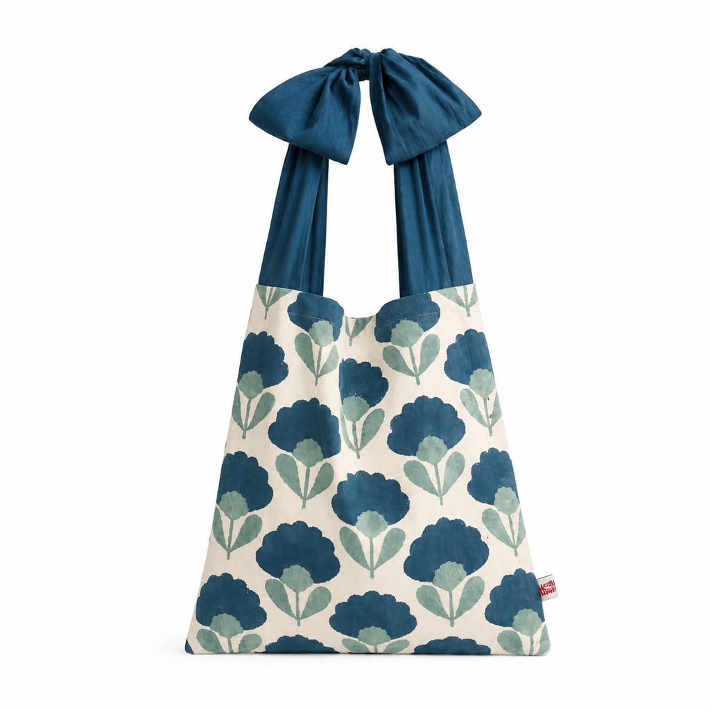 The Fleur Canvas Cotton Tote | Blue