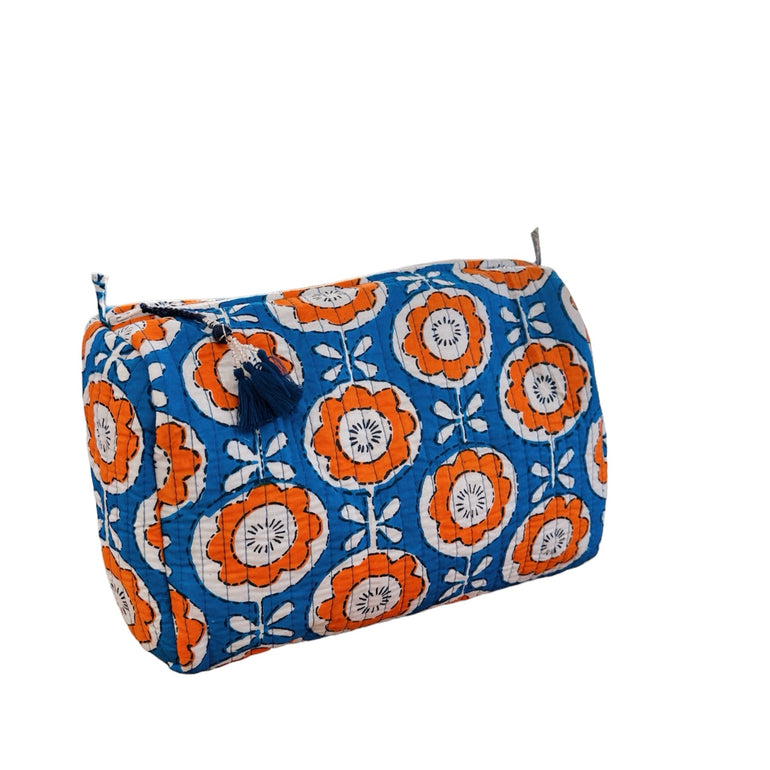 Toiletry Bag Orange Rose, 100% cotton block printed with a water-resistant lining, shop the best Christmas gift gifts for her for him from Inna carton online store dubai, UAE!
