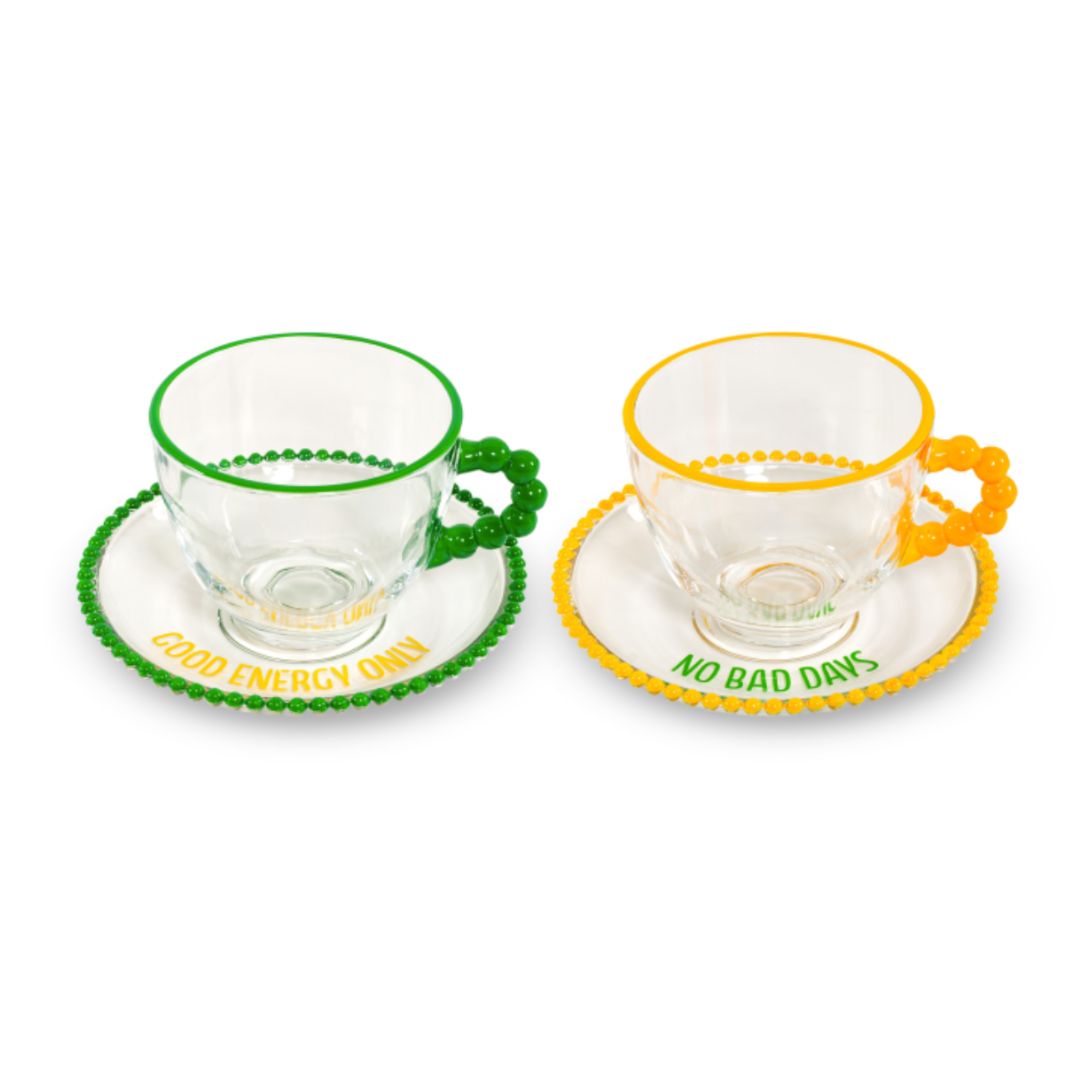 Good Energy No Bad Days Glass Coffee Cups Set, the best customized gift and gifts for her and for him from Inna Carton online shop Dubai, UAE!
