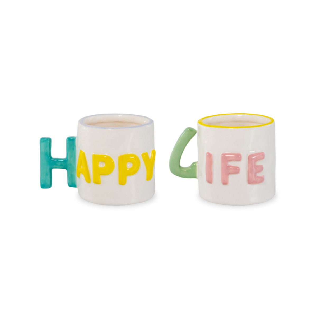 Happy Life Ceramic Coffee Cups Set, the best customized gift and gifts for her and for him from Inna Carton online shop Dubai, UAE!
