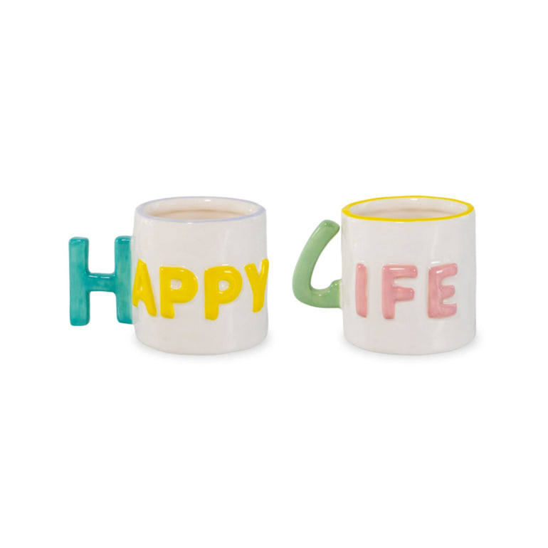 Happy Life Ceramic Coffee Cups Set, the best customized gift and gifts for her and for him from Inna Carton online shop Dubai, UAE!
