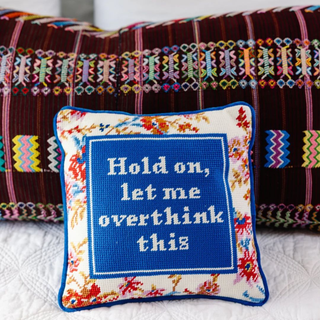 "Hold On, Let Me Overthink This" Needlepoint Pillow, the best customized gift and gifts for her and for him from Inna Carton online shop Dubai, UAE!
