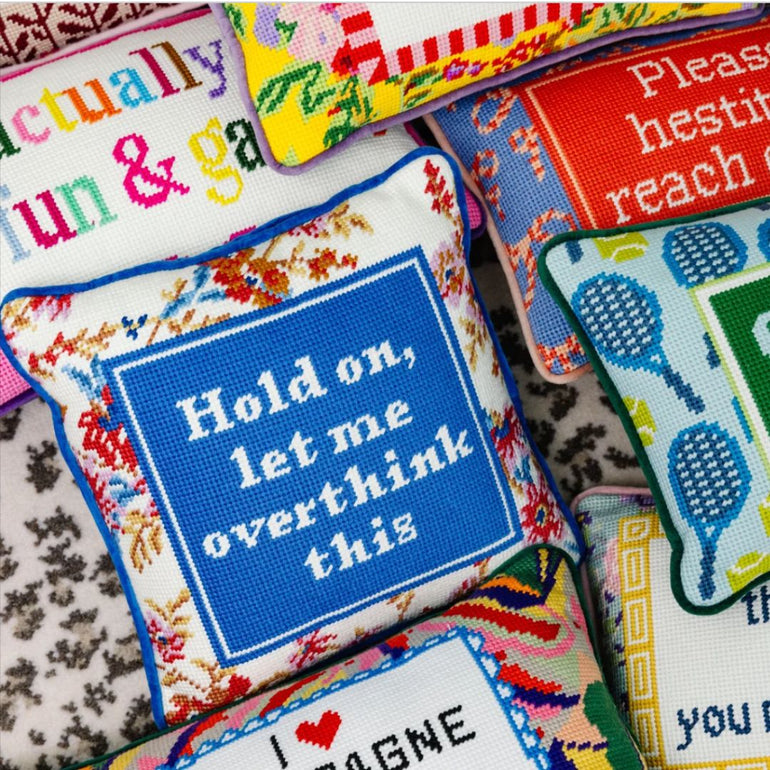 "Hold On, Let Me Overthink This" Needlepoint Pillow, the best customized gift and gifts for her and for him from Inna Carton online shop Dubai, UAE!
