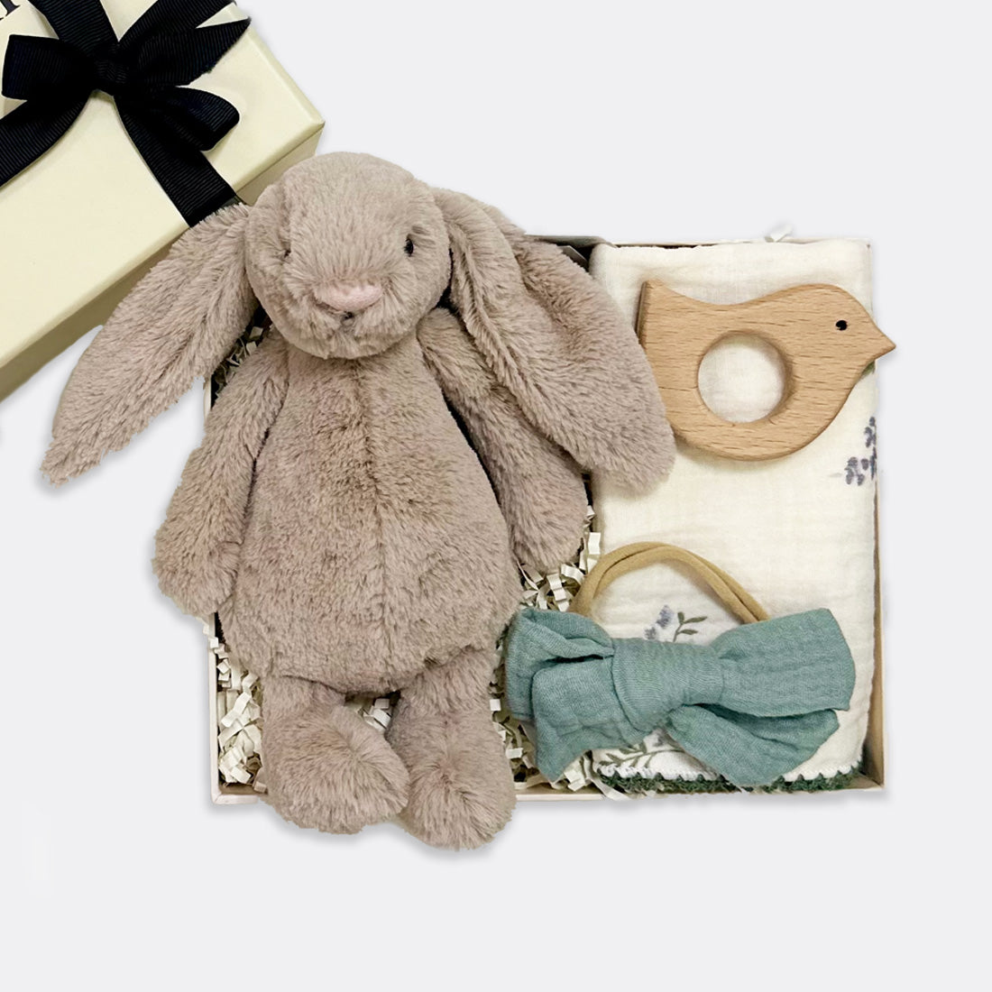 Bashful Bunny Soft Toy | Beige Bird Teether Baby Headband- Mint Cottage Chic Muslin Square , shop the best Christmas gift gifts for her for him from Inna carton online store dubai, UAE!