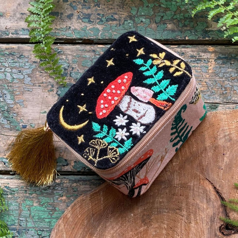 Mystical Mushroom Embrodiered Velvet Jewelry Box, the best customized gift and gifts for her and for him from Inna Carton online shop Dubai, UAE!
