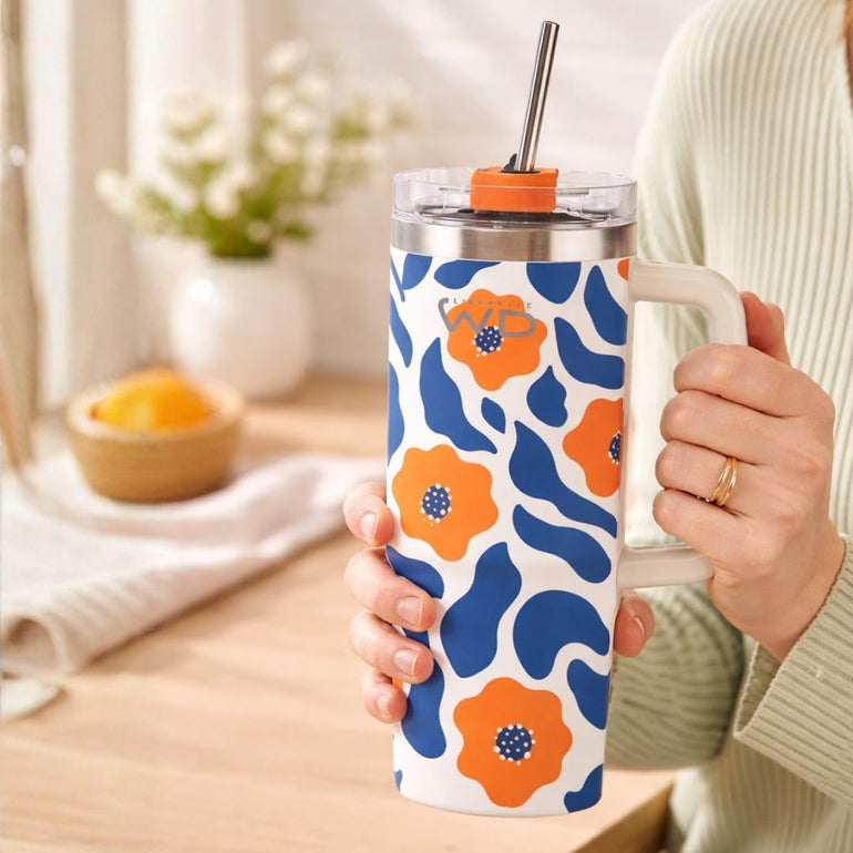 Orange Bloom Stainless Steel Travel Mug XL, the best customized gift and gifts for her and for him from Inna Carton online shop Dubai, UAE!

