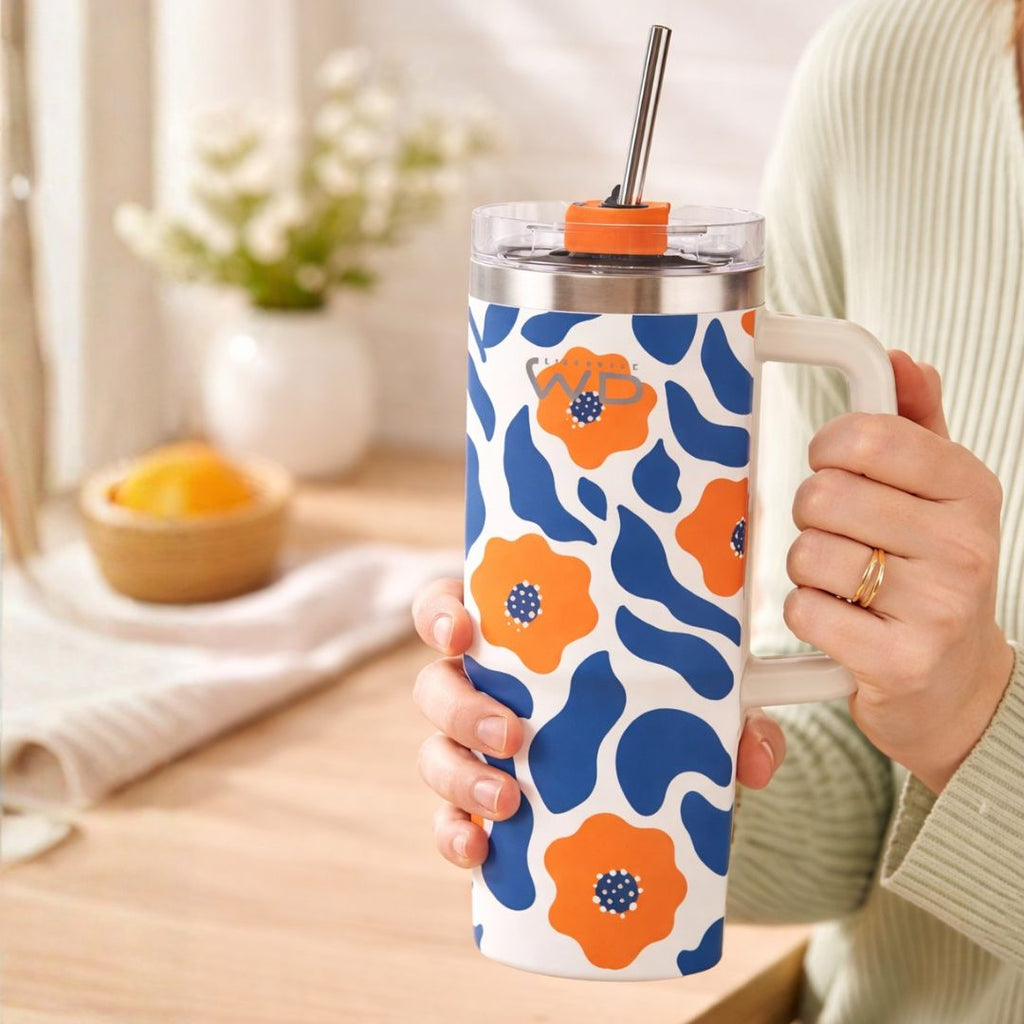 Orange Bloom Stainless Steel Travel Mug XL, the best customized gift and gifts for her and for him from Inna Carton online shop Dubai, UAE!
