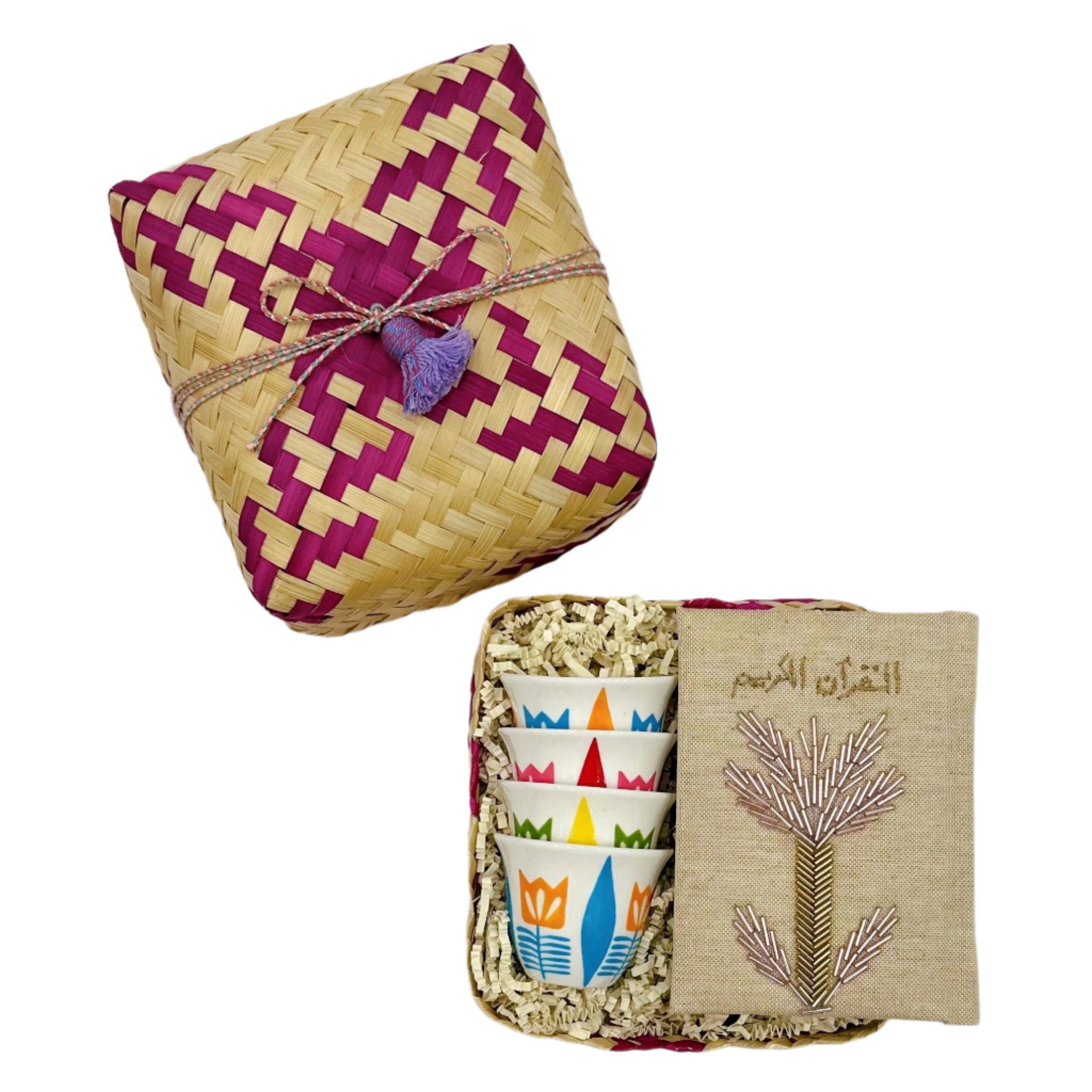 Palm Embroidered Quran | Pink Traditional Arabic Hand-painted Coffee Cup, the best ramadan customize gift and gifts for her and for him from Inna Carton online shop Dubai, UAE!