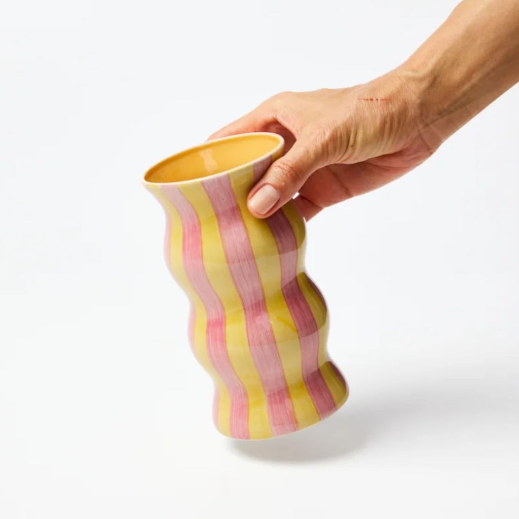PALMA Stripe Ceramic Vase Yellow & Pink, the best customized gift and gifts for her and for him from Inna Carton online shop Dubai, UAE!
