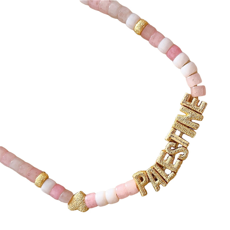 PALESTINE Necklace Light Pink, Rose Quartz, Rock Crystal, and Opal, shop the best Christmas gift gifts for her for him from Inna carton online store dubai, UAE!