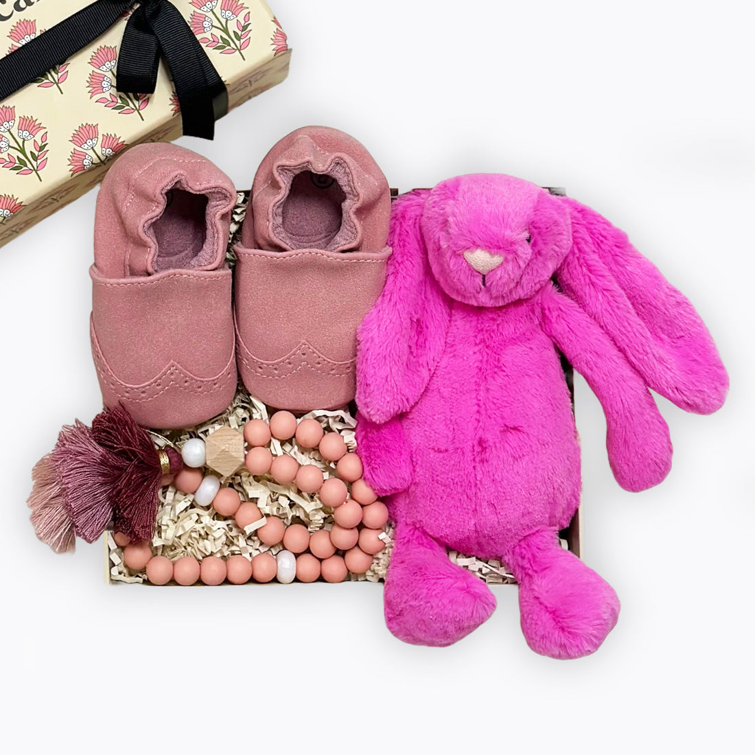 My Moccasin | Rose (suitable from 6-12months) Bashful Bunny Soft Toy | Rose First Tasbeeh Beads | Pink