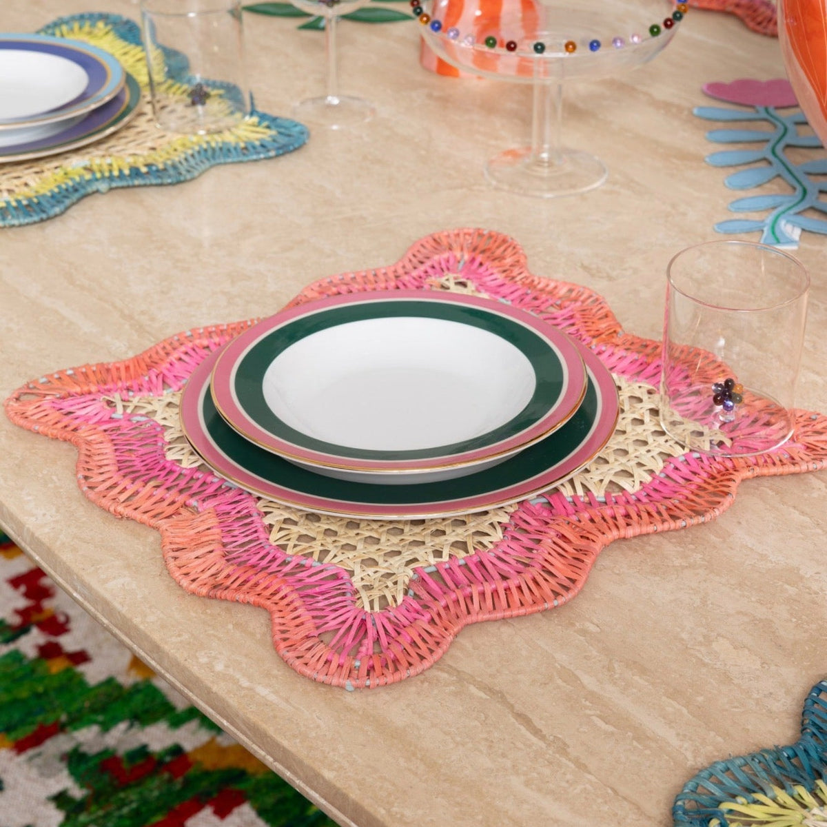 Scalloped Rattan Placemat Set of 2 | Pink, the best customized gift and gifts for her and for him from Inna Carton online shop Dubai, UAE!
