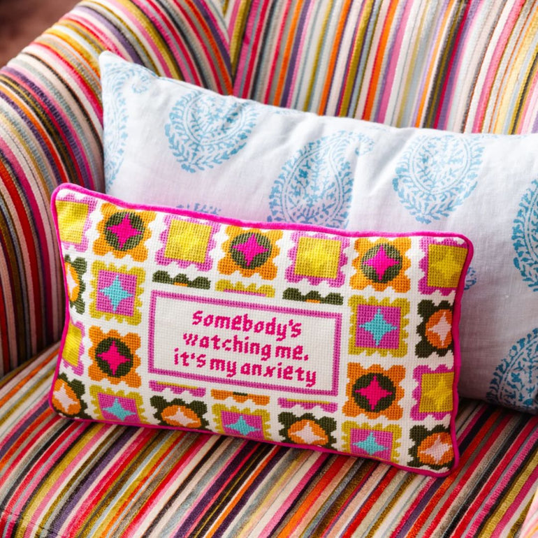 "Somebody's Watching Me" Needlepoint Pillow, the best customized gift and gifts for her and for him from Inna Carton online shop Dubai, UAE!
