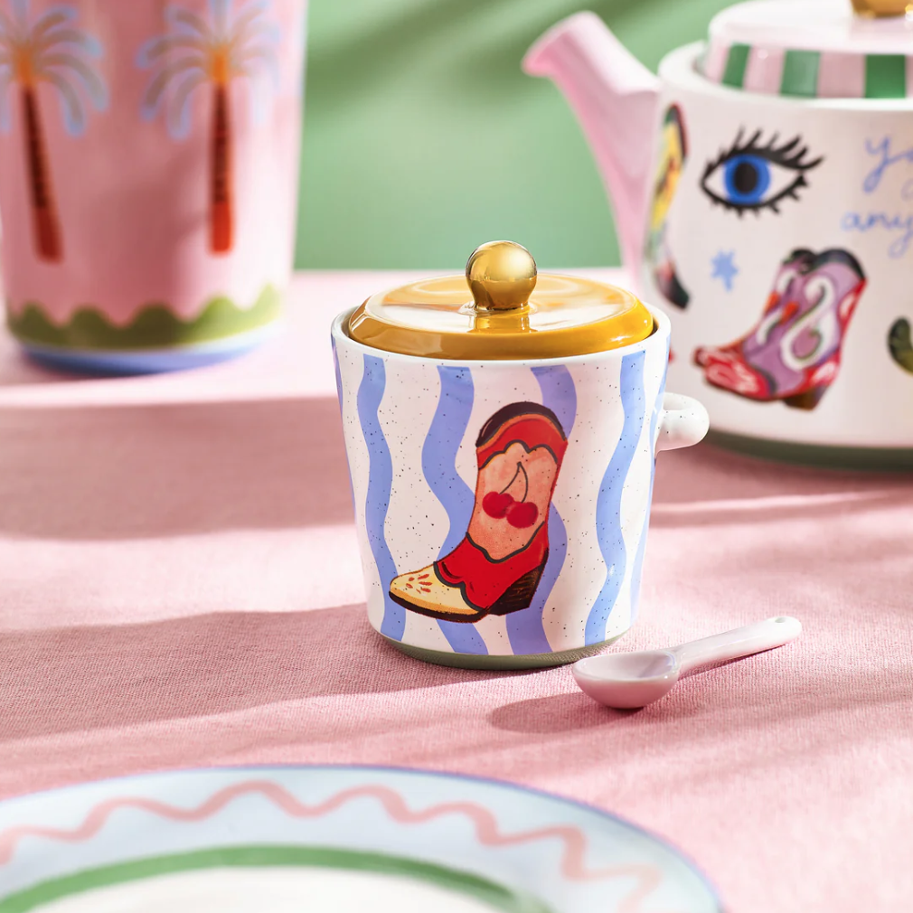 Sun Sugar Ceramic  Pot & Spoon Set