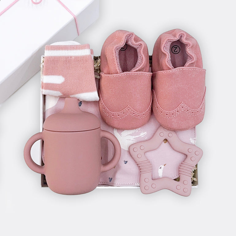 My Moccasin My First Cup Rose Sneaker Print Socks Silly Star Teether Pink Swan Bib, the best customized gift and gifts for her and for him from Inna Carton online shop Dubai, UAE!