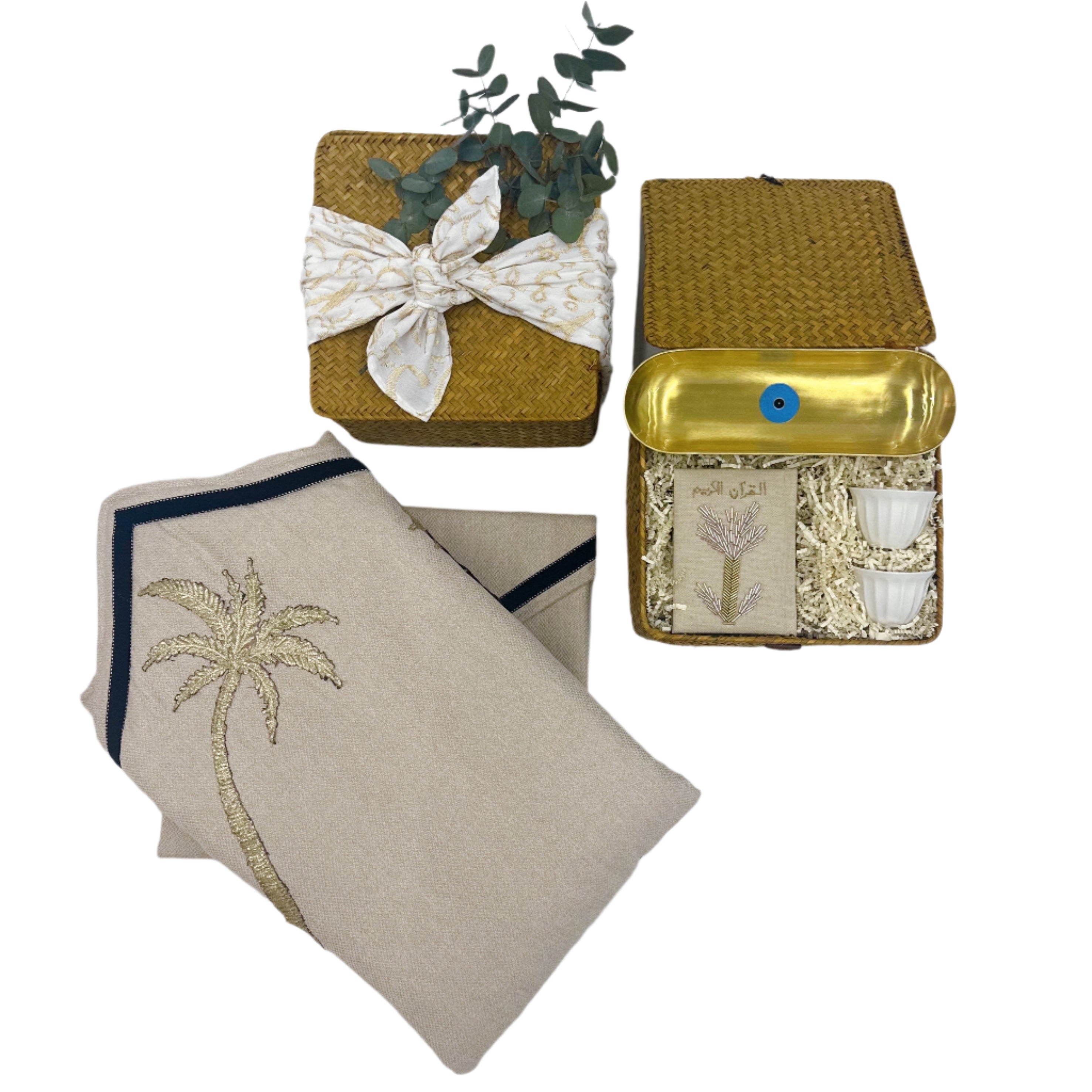 Coffee Cups Eye Brass Tray Holy Quran Hand Embroidered Palm, the best ramadan customize gift and gifts for her and for him from Inna Carton online shop Dubai, UAE!