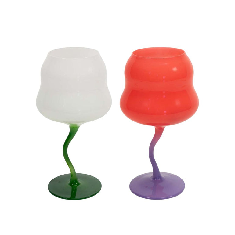 Twist Stem Glasses Set White & Red, the best customized gift and gifts for her and for him from Inna Carton online shop Dubai, UAE!

