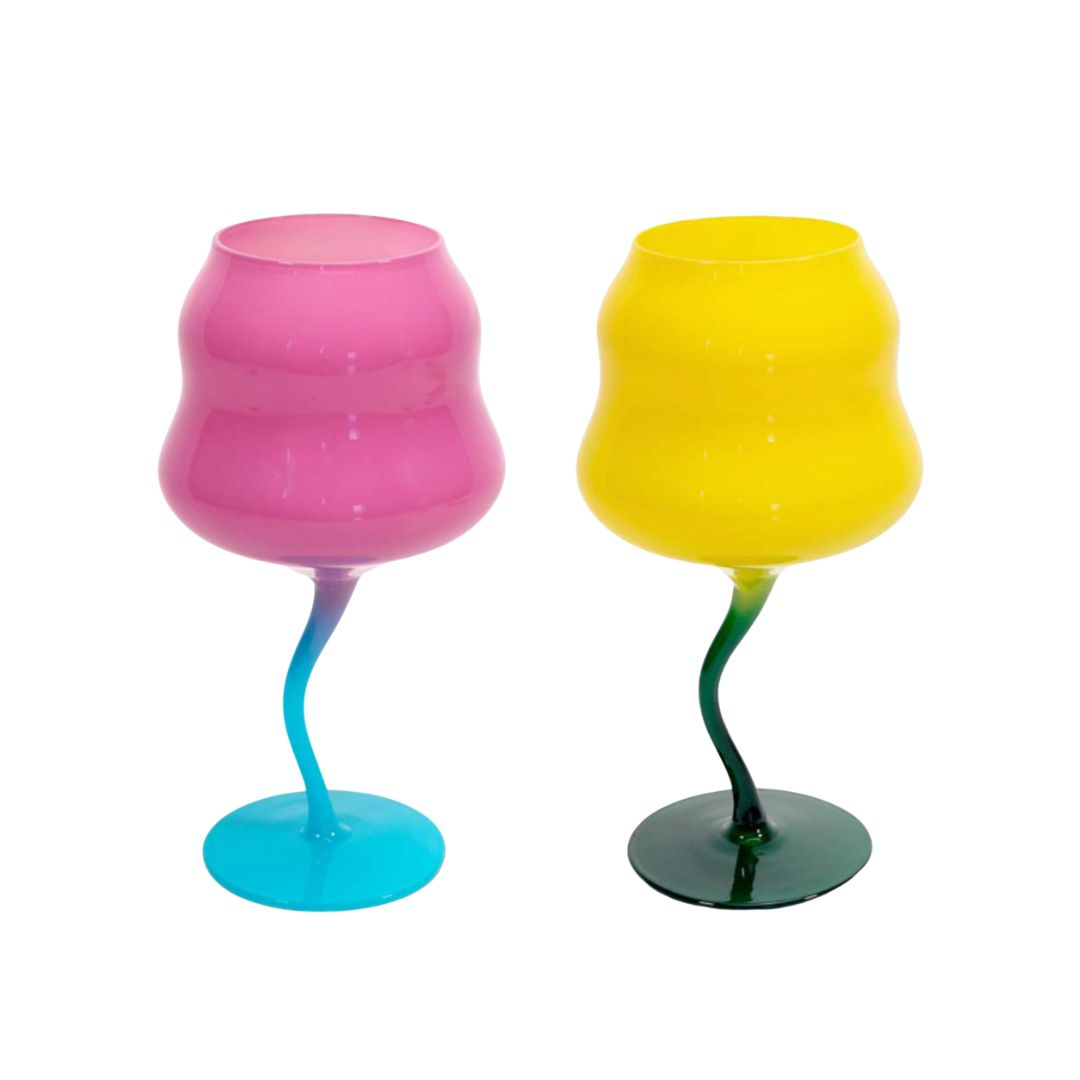 Twist Stem Glasses Set Pink & Yellow, the best customized gift and gifts for her and for him from Inna Carton online shop Dubai, UAE!
