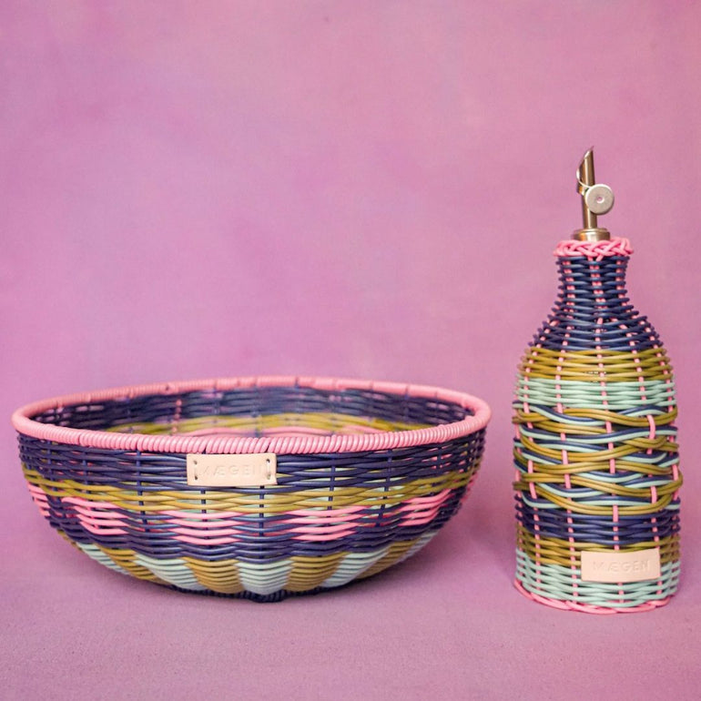 Woven Oil Bottle | Pink & Navy, the best customized gift and gifts for her and for him from Inna Carton online shop Dubai, UAE!
