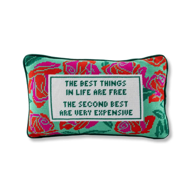 "The Best Things In Life Are Free" Needlepoint Pillow, the best customized gift and gifts for her and for him from Inna Carton online shop Dubai, UAE!

