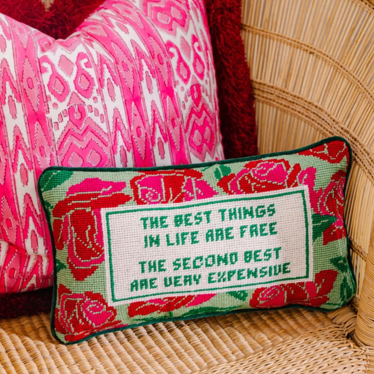 "The Best Things In Life Are Free" Needlepoint Pillow, the best customized gift and gifts for her and for him from Inna Carton online shop Dubai, UAE!

