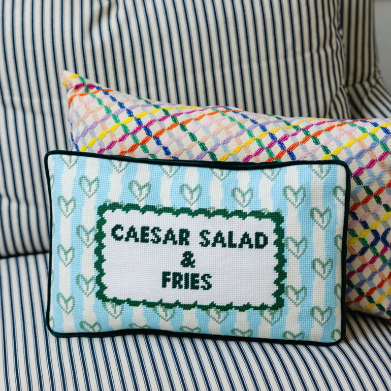 "Caesar Salad & Fries" Needlepoint Pillow, the best customized gift and gifts for her and for him from Inna Carton online shop Dubai, UAE!
